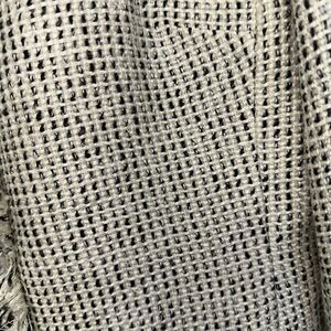 White House Black Market Womens  8 White Fringe Trim Open Front Tweed Blazer